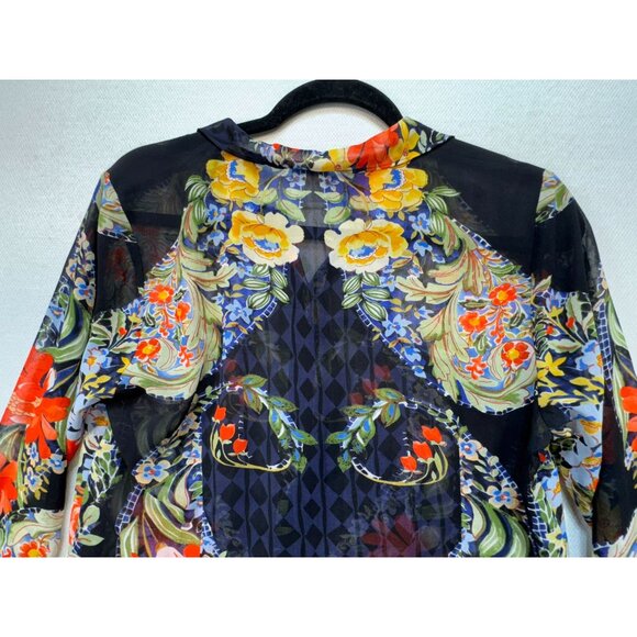 Cabi Womens Amour Sheer Tunic Blouse Size S Black Floral Button-Up Boho Casual - Picture 14 of 16